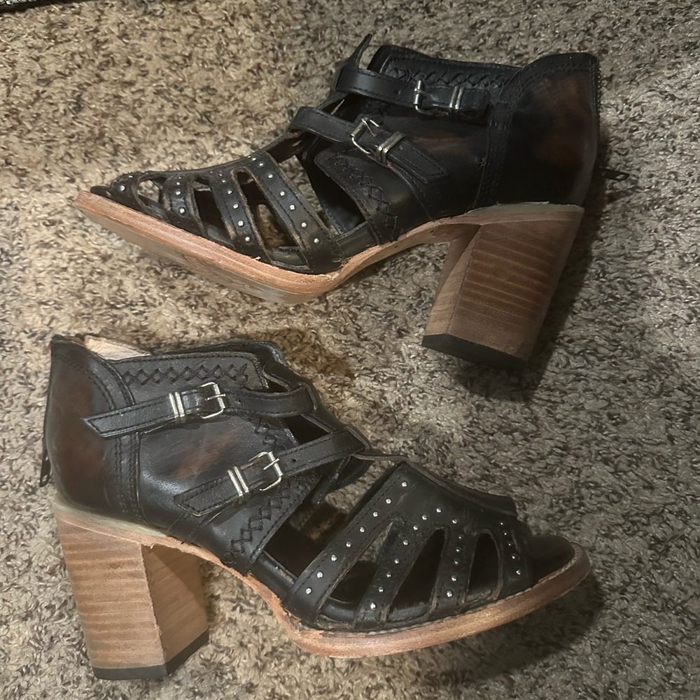 Women's Black and Brown Heeled Sandals